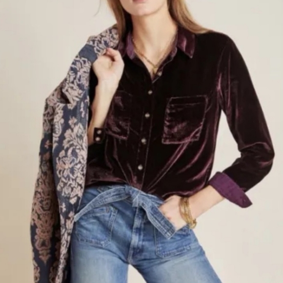 Splendid Tops - Splendid Moonstone Long Sleeve Velvet Button Front Shirt Top Size XS